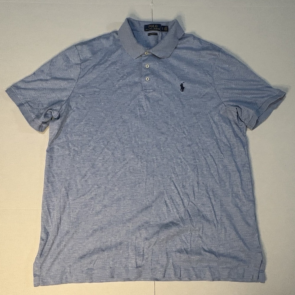 Polo Ralph Lauren Men's Classic Fit Light‎ Blue Heather Polo Shirt Size L